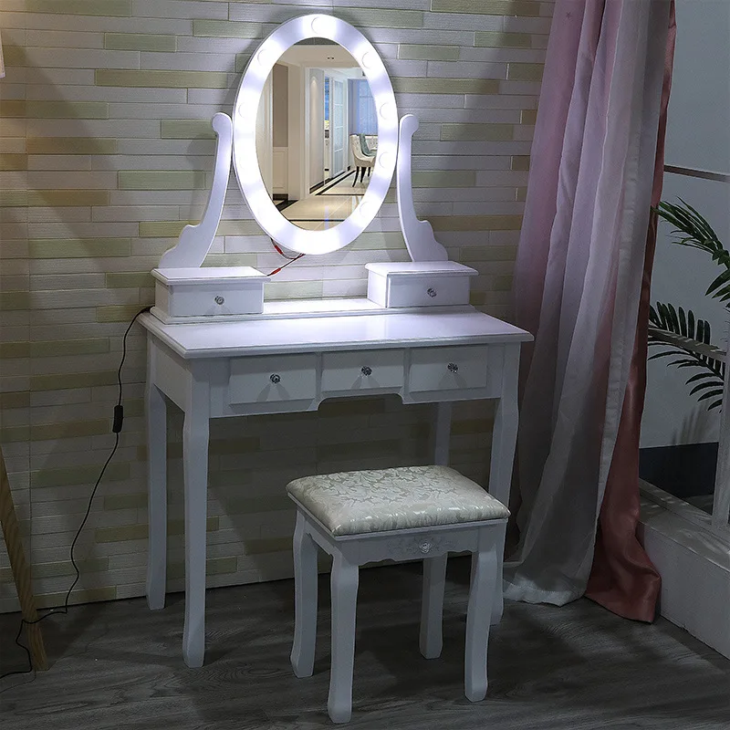 White Vanity Makeup Lighted Mirror Dressing Table Modern Bedroom Furniture Designs Designs Wooden Customized Custom Standing MDF