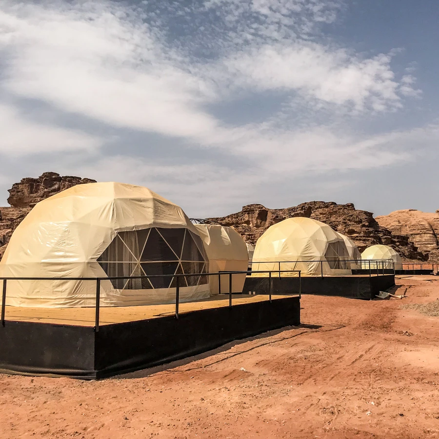 Custom Luxury Camping Permanent  Hotel House Outdoor Metal Frame Plastic PVC Desert Dome Tents With Insulation