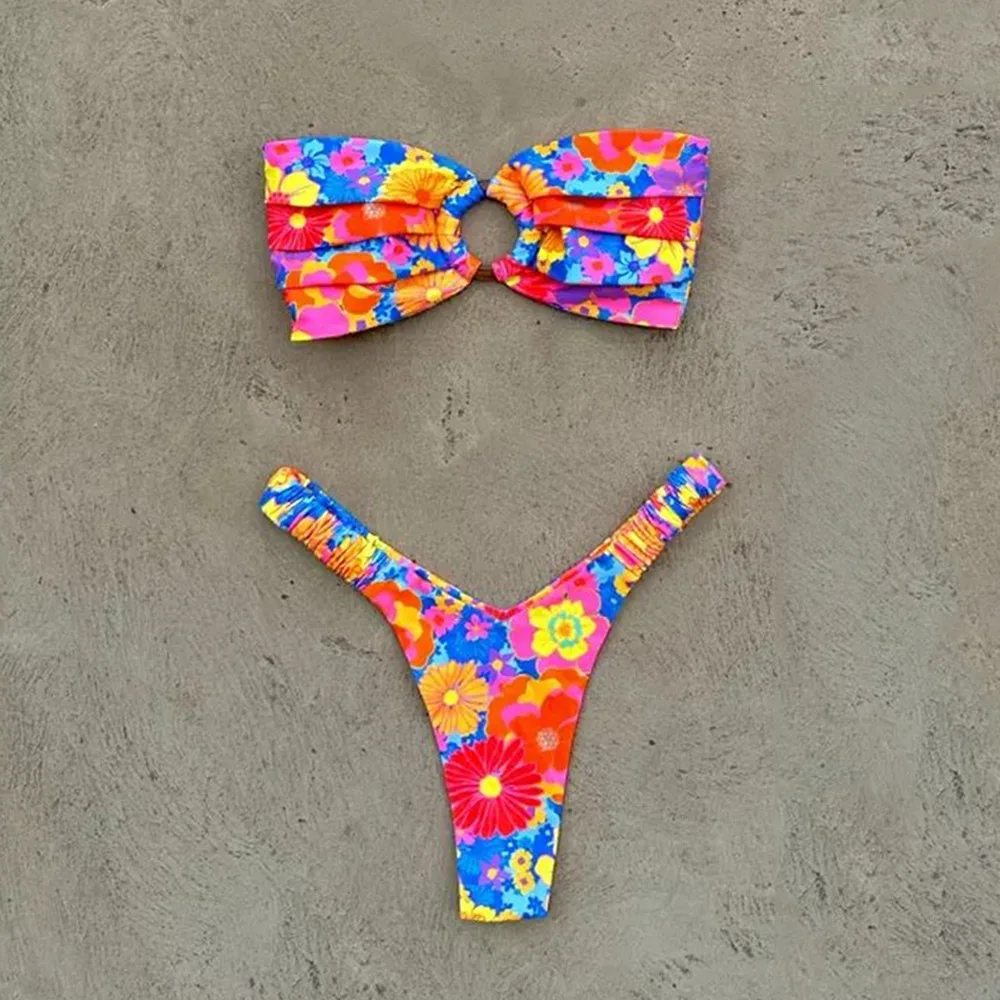 King Mcgreen Star Summer Sexy Beach Wear New Ins Printed Bikini Swimwear Tube Up Thong 2 Pieces Suit Women