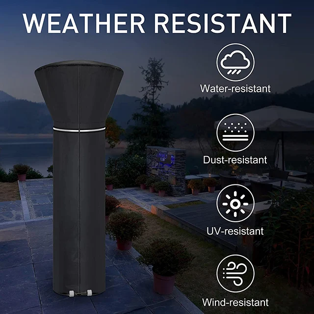 Patio Heater Covers with Reflective Strip Hot sale Waterproof Oxford Stand Up black outdoor patio heater covers