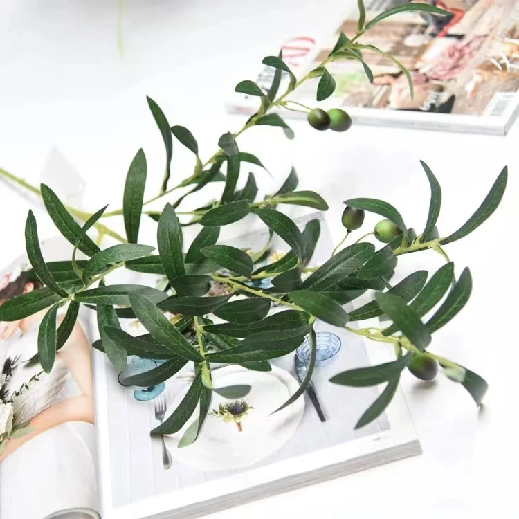 Hot Sale factory supply artificial 90cm single stem fabric olive leaf for decoration
