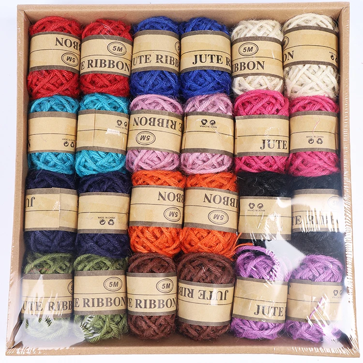 Wholesale 16 Designs 24 Rolls/box Colored Natural Jute Twine String Rope for Gift Packing and DIY Arts