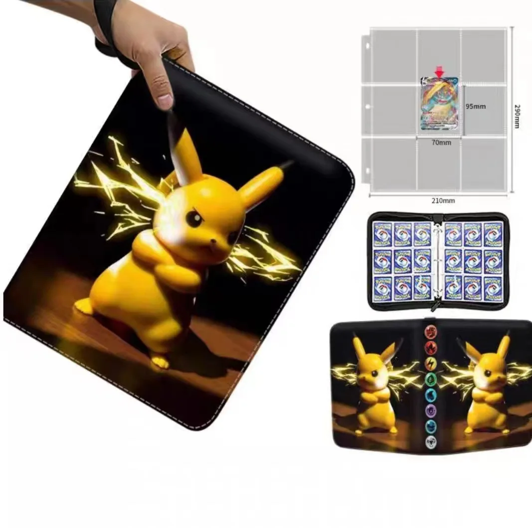 Top Fashion Nine Grids Loose-Leaf Yellow 20 Pages Zipper Pocket Monster Binder Holder Book Pika Game Card Album Collectors