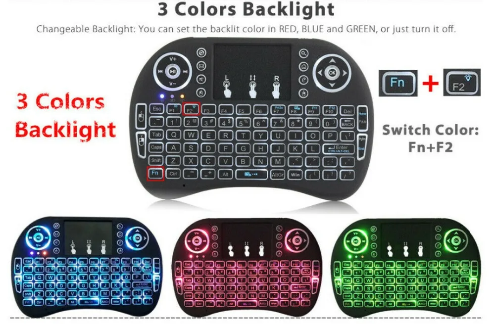Backlit English Russian French Spanish Portuguese 2.4G Air Mouse Remote Touchpad for Android TV Box PC Mini Wireless I8 Keyboard