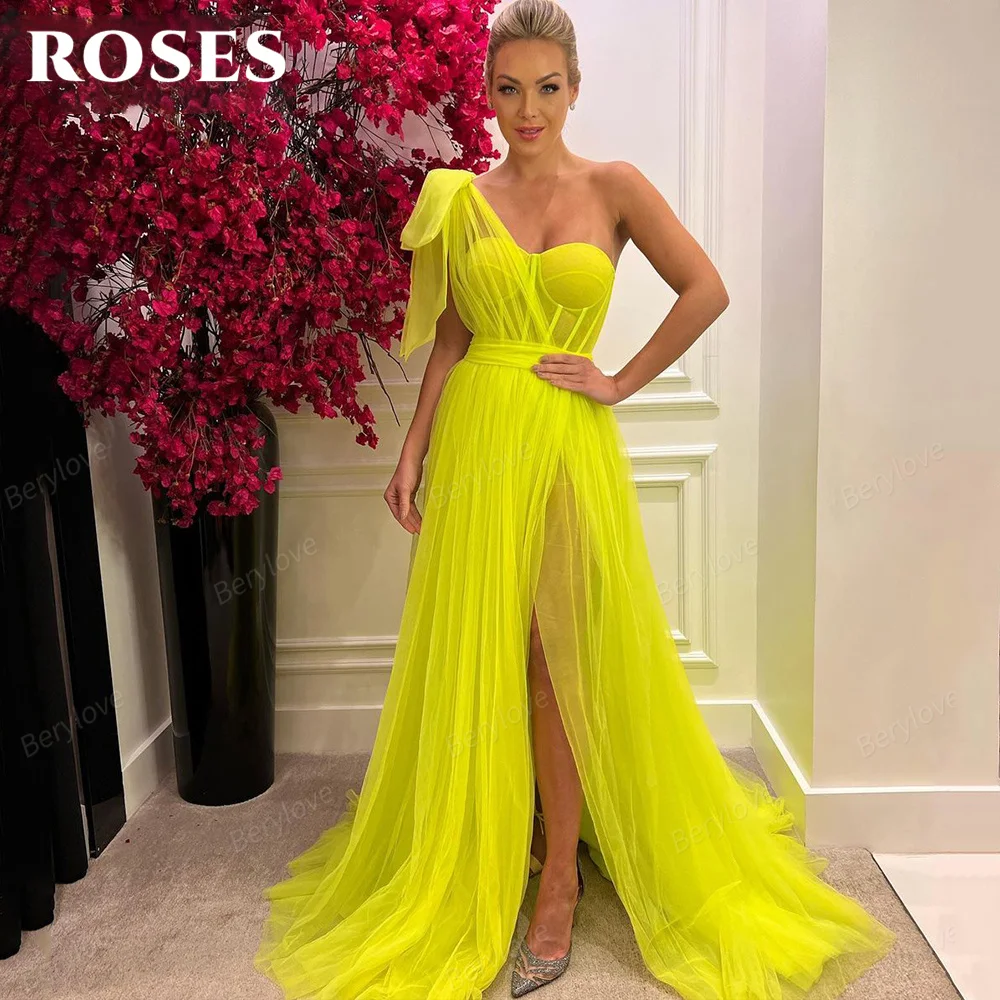 FK45 Sexy Yellow Tulle One Shoulder Evening Party Dress Sleeveless Open Back Bridesmaid Dresses for Women Vestidos Customized