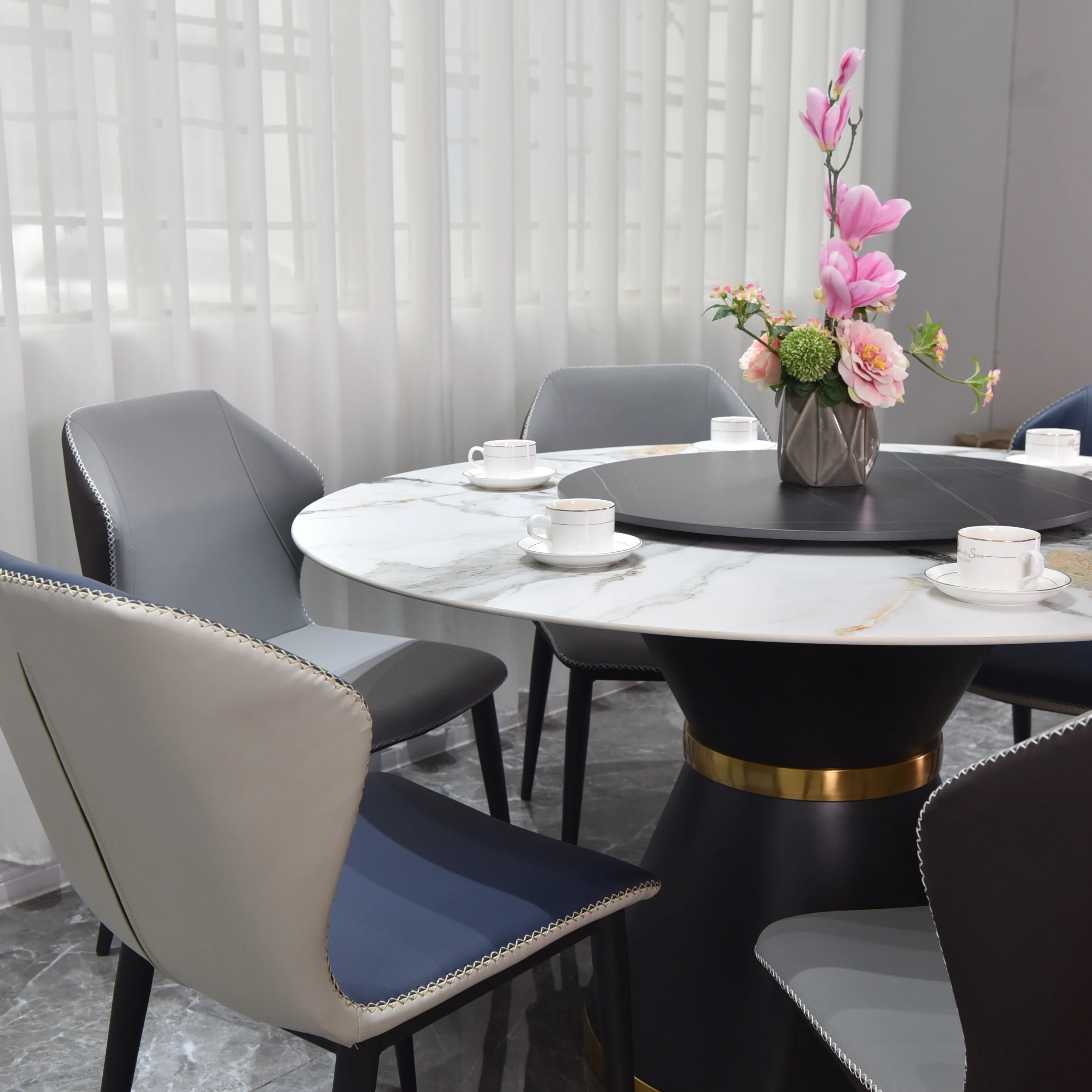 
modern designs luxury home furniture sets round dinning set rock plate dining table 