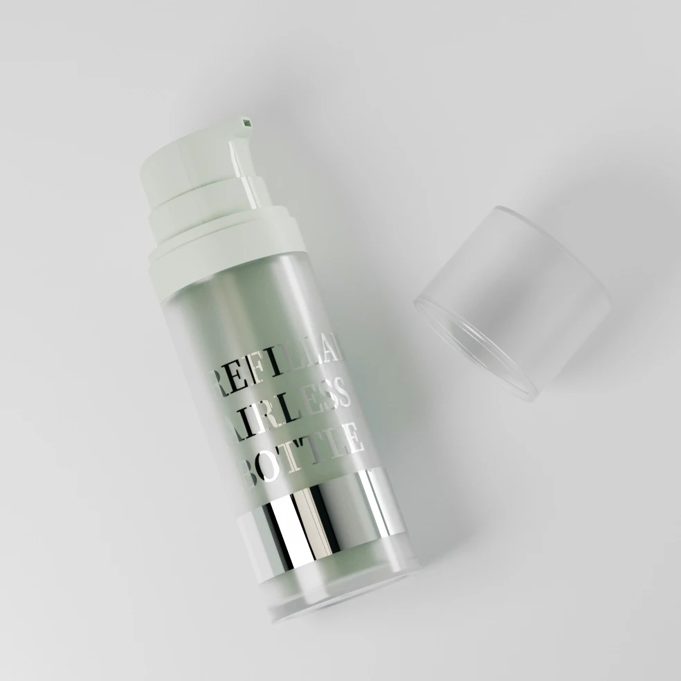 Custom Double Wall Plastic Airless Pump Bottle 50ml Green Refill Airless Bottle