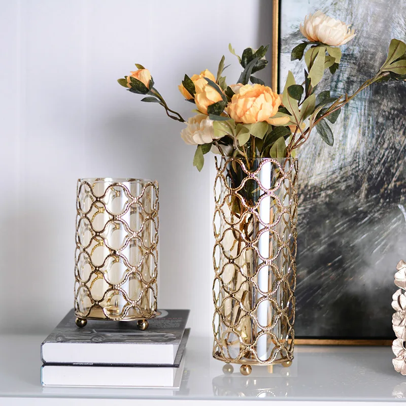 Metal Vase with glass for wedding Centerpiece Wholesale Metal Gold Flower Stand Artificial Flower And Flower Stand Vase