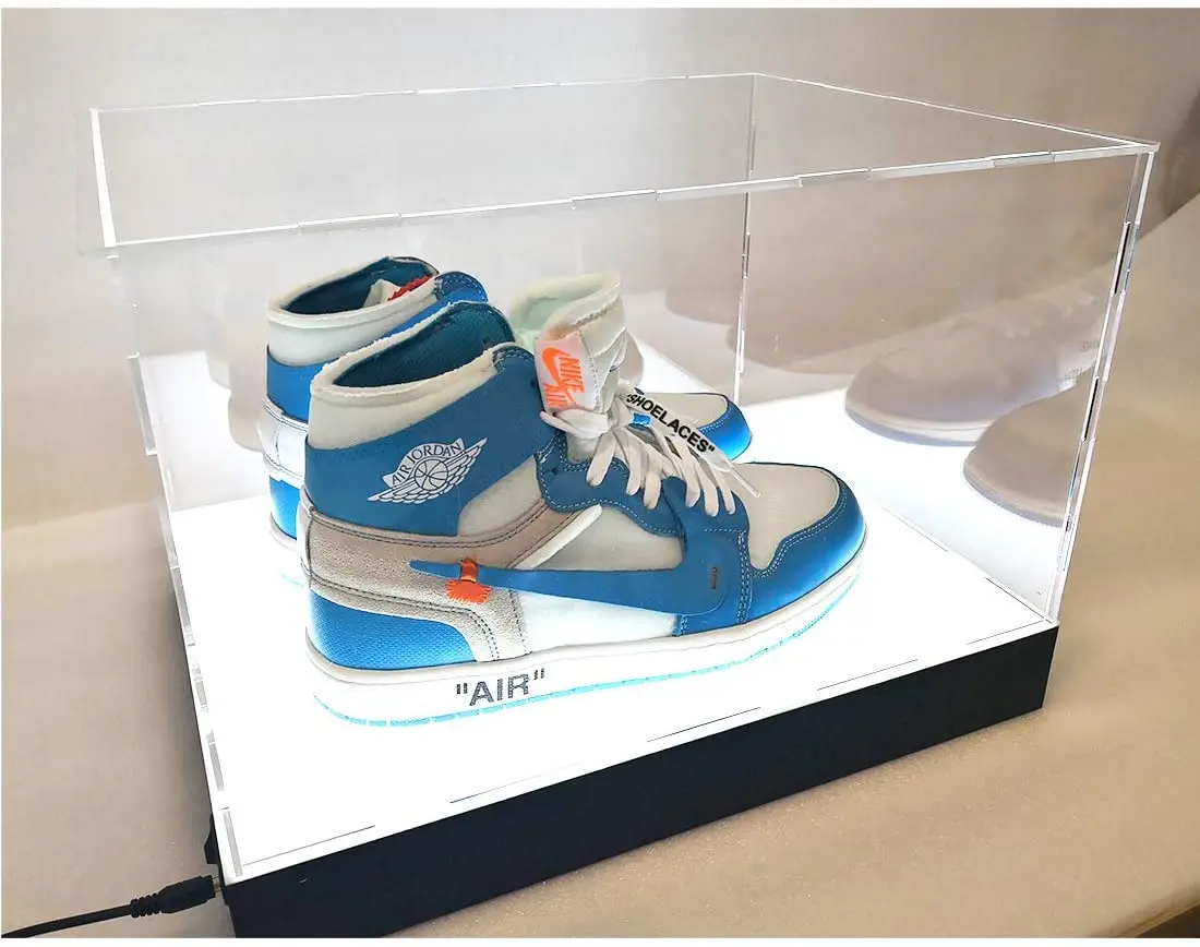 LED power light basketball shoes transparent acrylic panel display box suitable for sports souvenir product storage display box