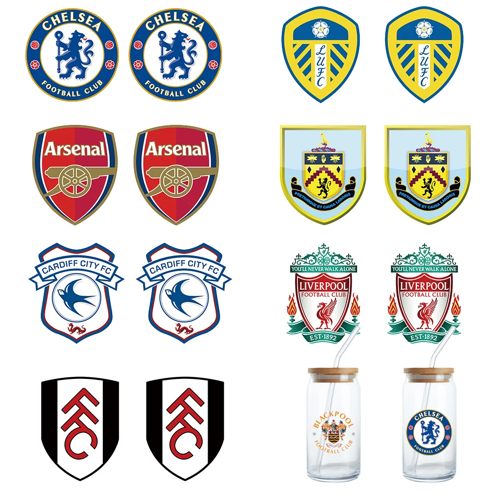 Customize 9.5*4.3 inch football badges sticker Waterproof UV DTF Cup Wrap Rub on Transfers for Premiership Fans