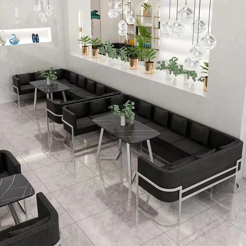 New Arrival fast food U shape upholstery black leather booth restaurant tables and sofa chairs furniture restaurant sets