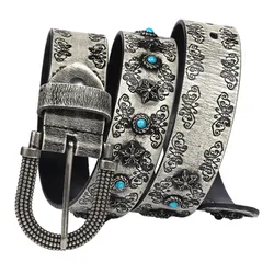 New vintage embossed rivet Turquoise inlaid high-grade ethnic style personalized decoration versatile belt