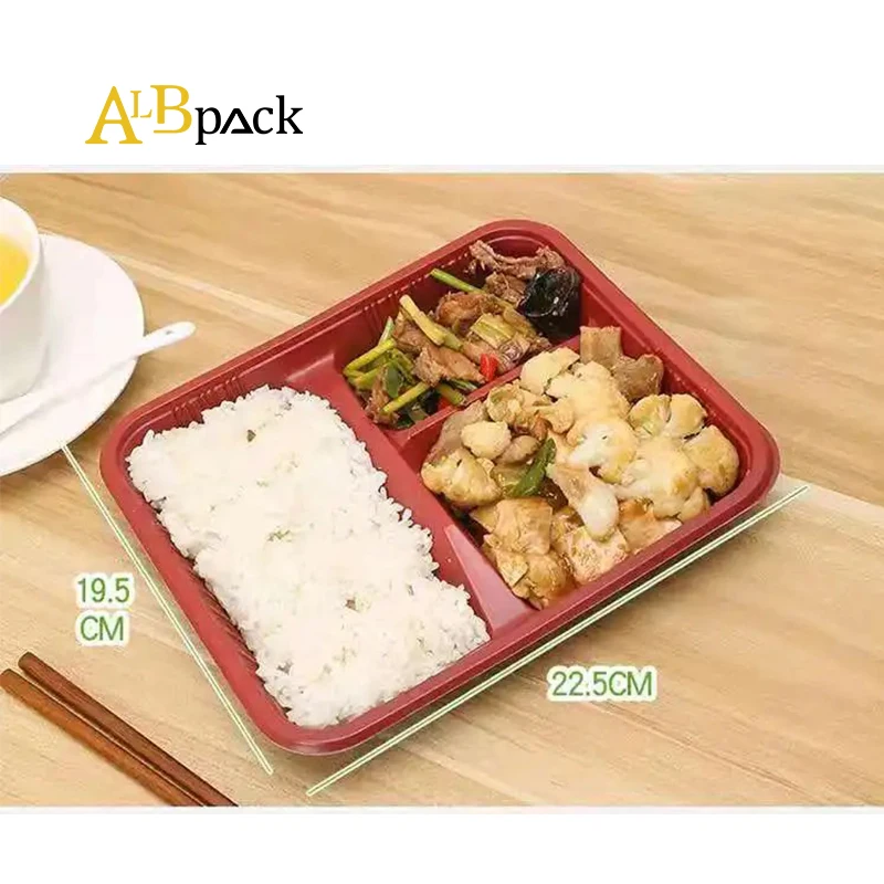 Meal Prep Container Packaging Lunch Box 3 Compartment Food Container Take Away Plastic to Go Disposable Top Sale 30oz PET Snack