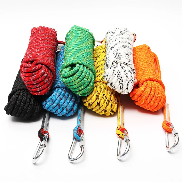 10-22mm Outdoor Colorful Climbing Rope,  Polyester Rope with Carabiner, Rock Climbing Rope