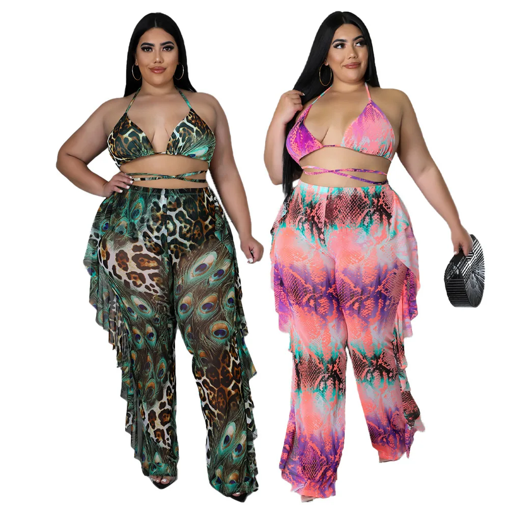 2022 summer women clothing plus size swimwear beach sexy special print swimsuit mesh swimwear & beachwear
