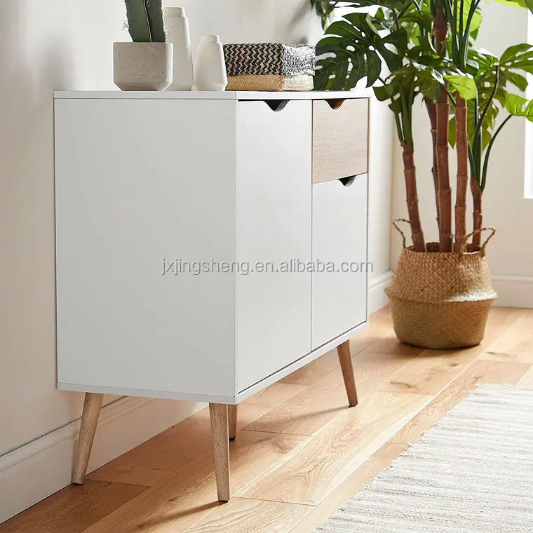 White Furniture Wood 2 Doors Media TV Stand Nordic Media Cabinet Storage Unit