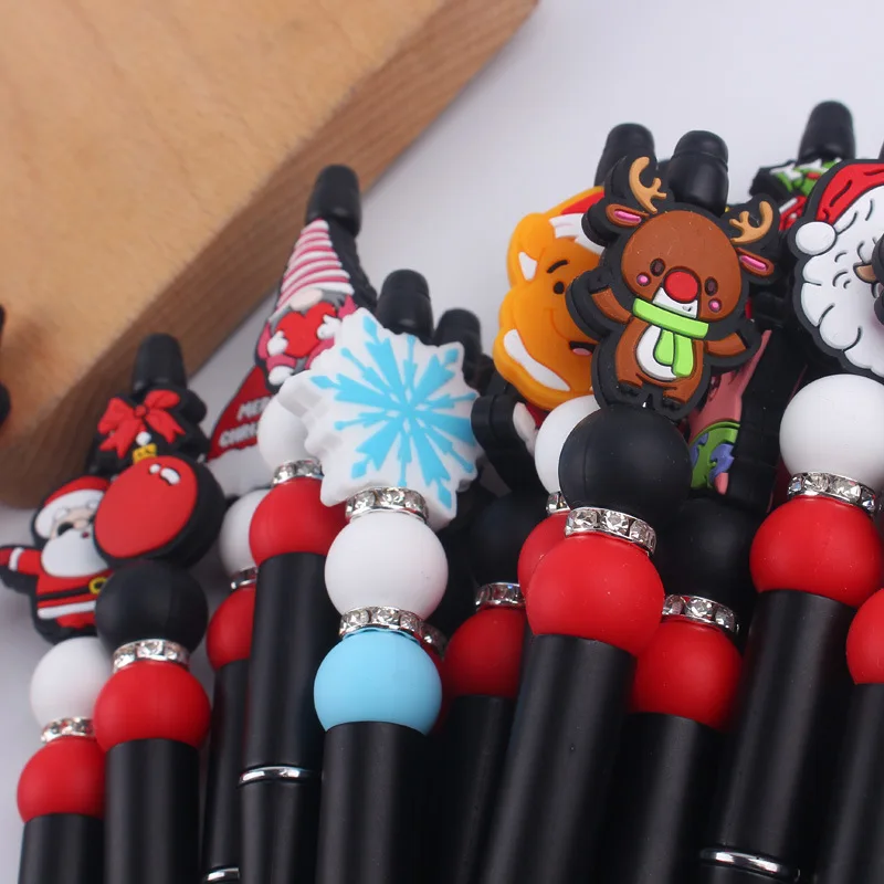 New cartoon Christmas style Santa Claus silicone beaded pen cute creative black multi-functional ballpoint pen