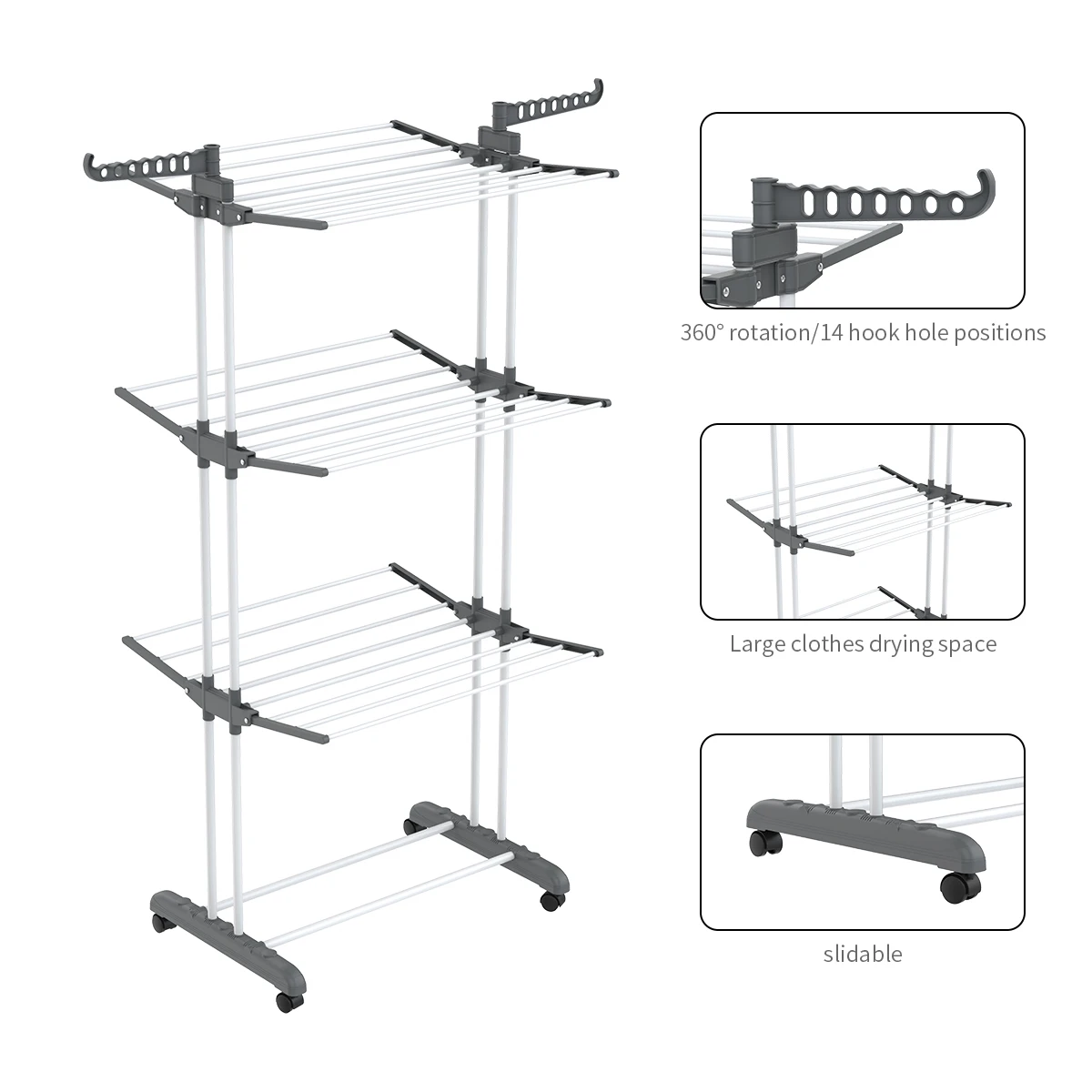 3 Tier Retractable Cloth Dryer Rack Airer Clothe Dryer Metal Clothes Laundry Tower Rack With Wheels Tendero De Ropa Plegable