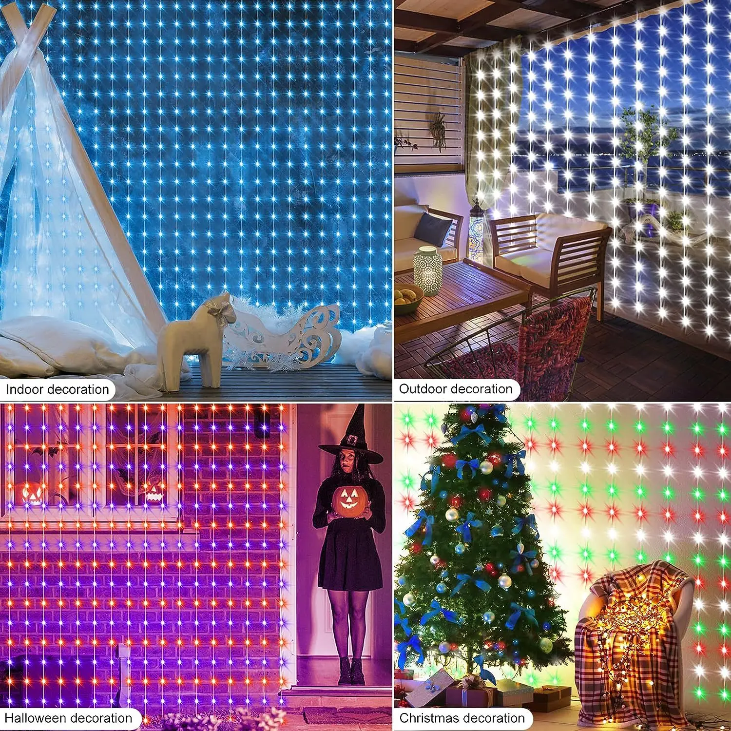 9.8*6.6FT 300 LEDs RGBIC Smart Net Lights with  IP65 Waterproof, Compatible with Alexa & Google Assistant, Green Wire