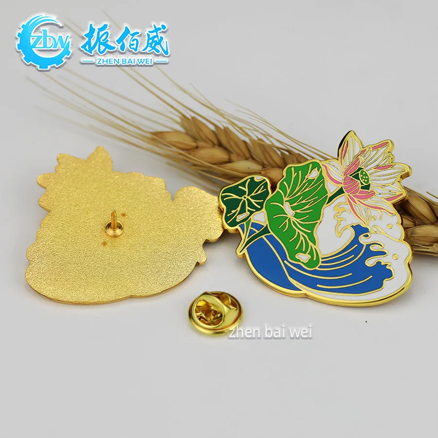 All the way flower lotus leaf lotus Han plant flower metal soft enamel enamel pin custom for coat and hat decoration