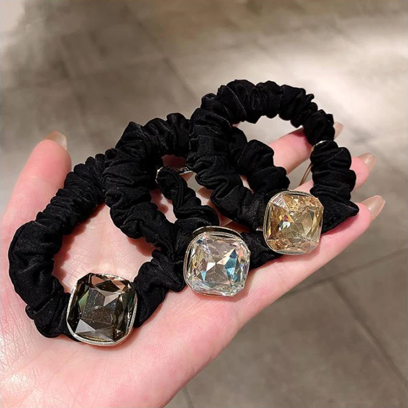 New Luxury Square Rhinestone Alloy Hair Ties with High Grade Elegant Hair Rope Accessories