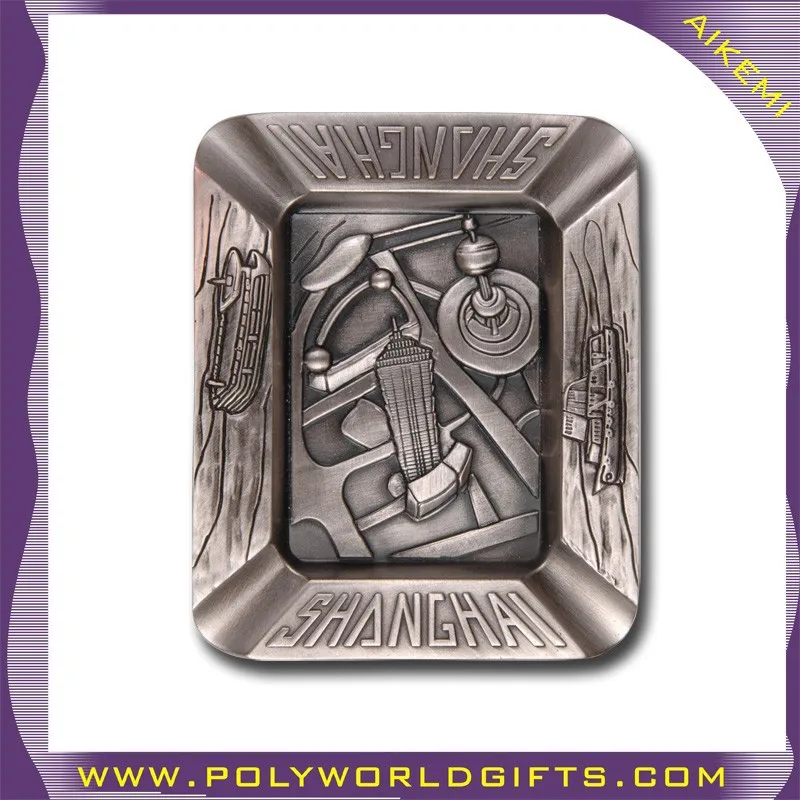 tourist souvenir antique metal ashtray with custom logo,zinc alloy metal ash tray logo,square shape metal ash tray custom
