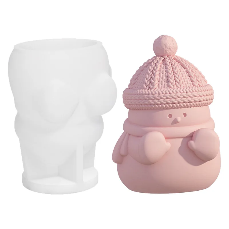 DIY Plaster Decorative Cartoon Snow Molds Sitting Around the Fire Winter Baking Kneading Toy Aromatherapy Candle Silicone Mold