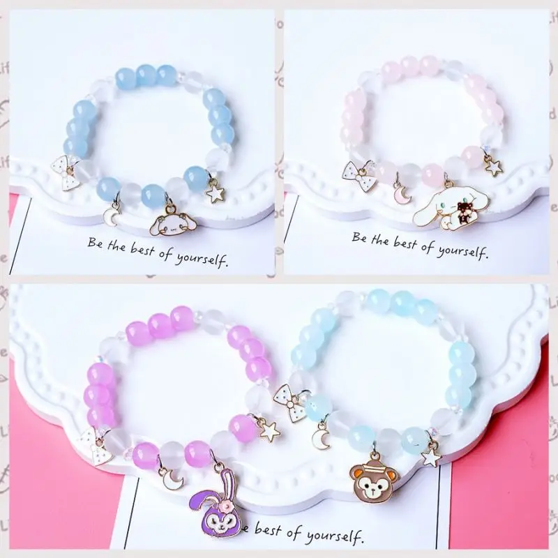 SS promotion gifts kawaii anime Glass Beaded Bracelet anime Cinnamoroll Acrylic kids bracelet Ladies Bangle Pendant Jewelry