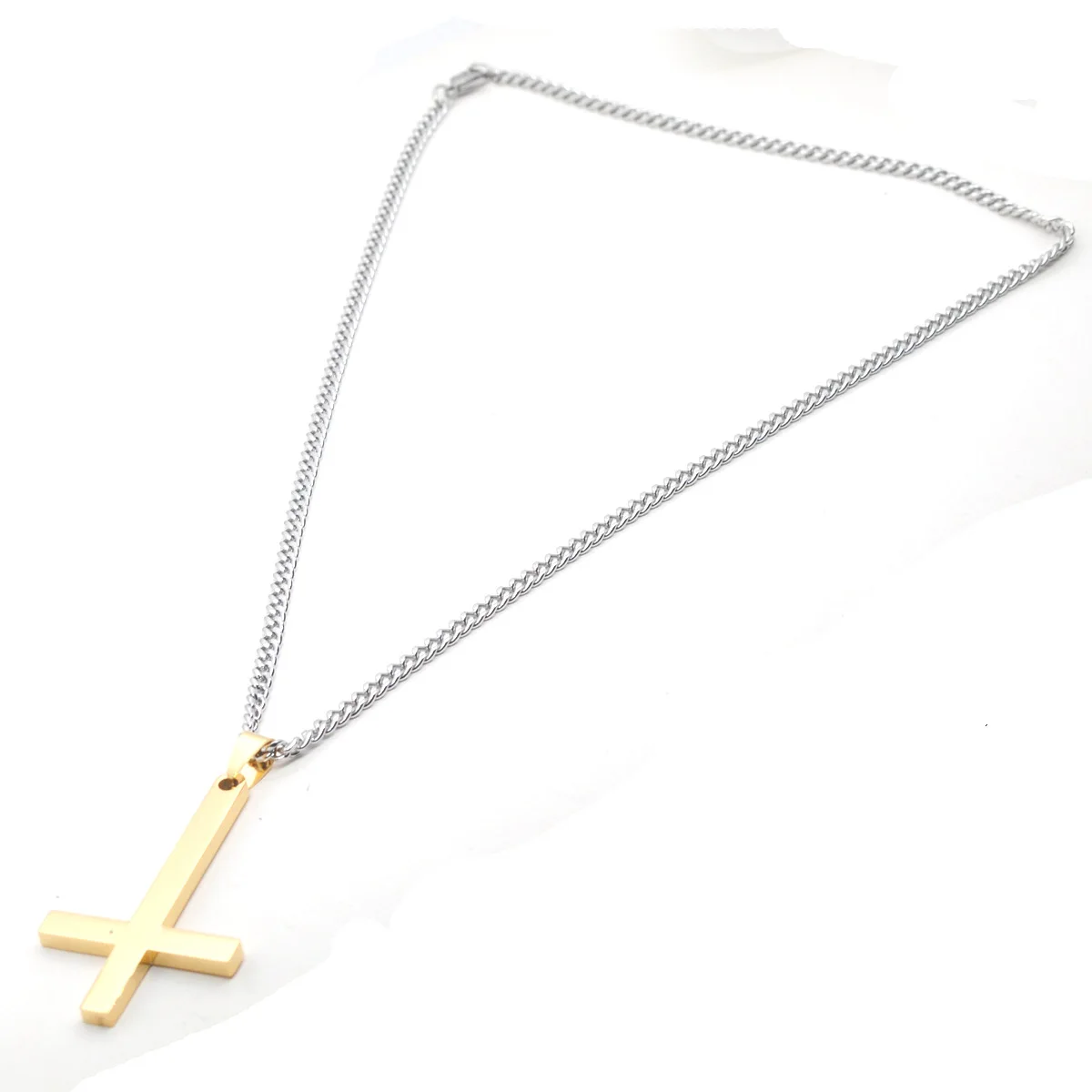 SSeeSY custom fashion jewelry mens stainless steel inverted christian upside down cross pendant necklace for men
