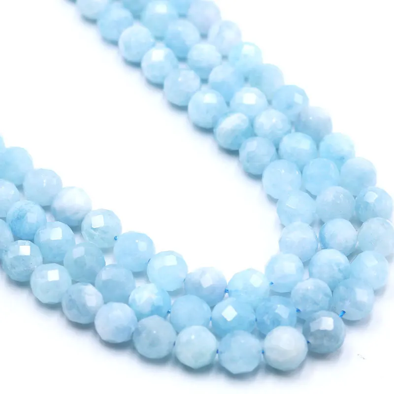 Wholesale Blue 4 6 8 10mm Aquamarine Beads Natural Faceted Aquamarine Beads Gemstone Beads For Jewelry Making