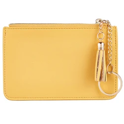 Coin Purse Change Wallet Pouch Leather Card Holder with Key Chain Tassel Zip
