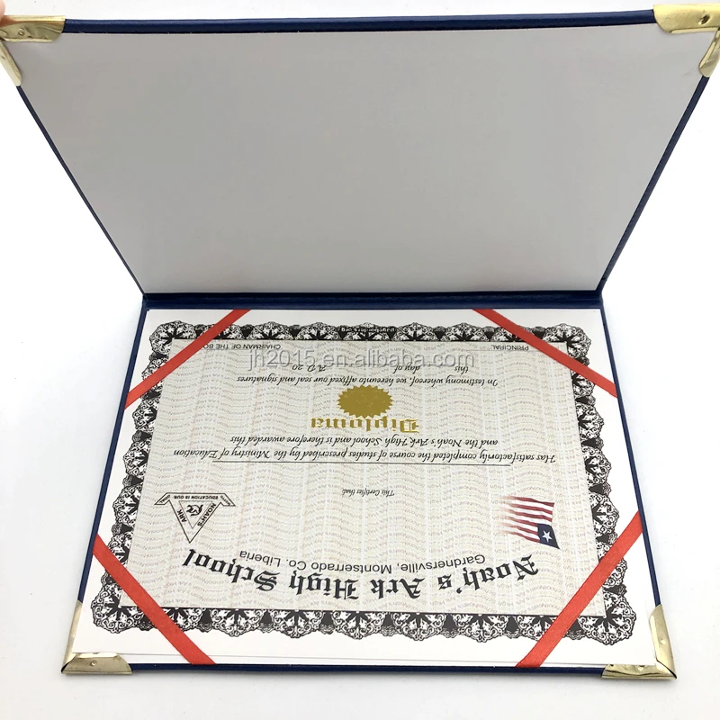 PU Leather Diploma Gold Printing Logo School Certificate Cover