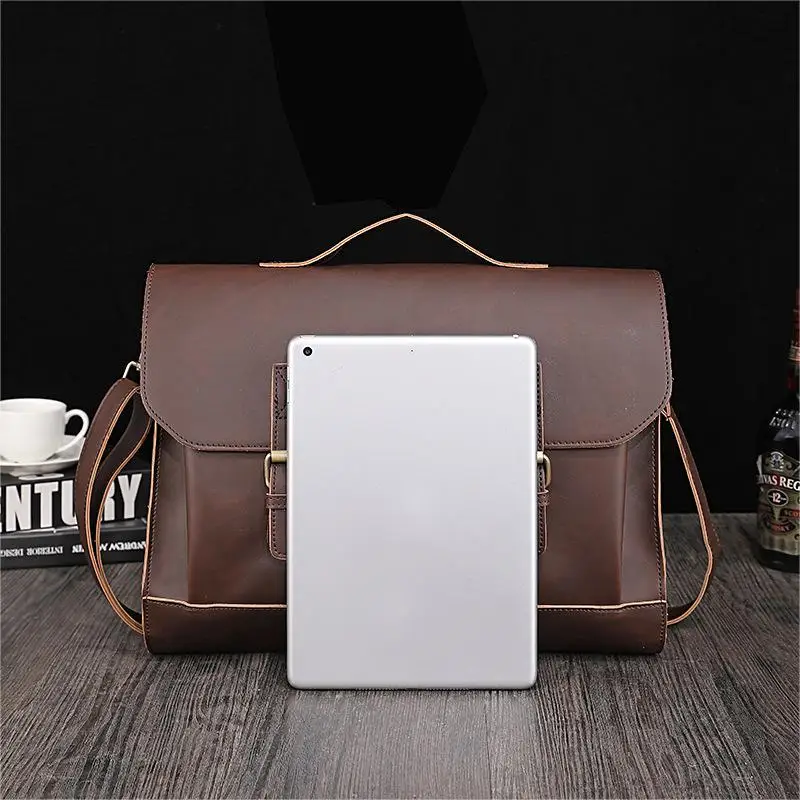 Free Sample Men Leather Messenger Bag Briefcase Laptop Bag Computer Shoulder Satchel Bag 15.6 Inch 17.3 Inch Wholesale Custom