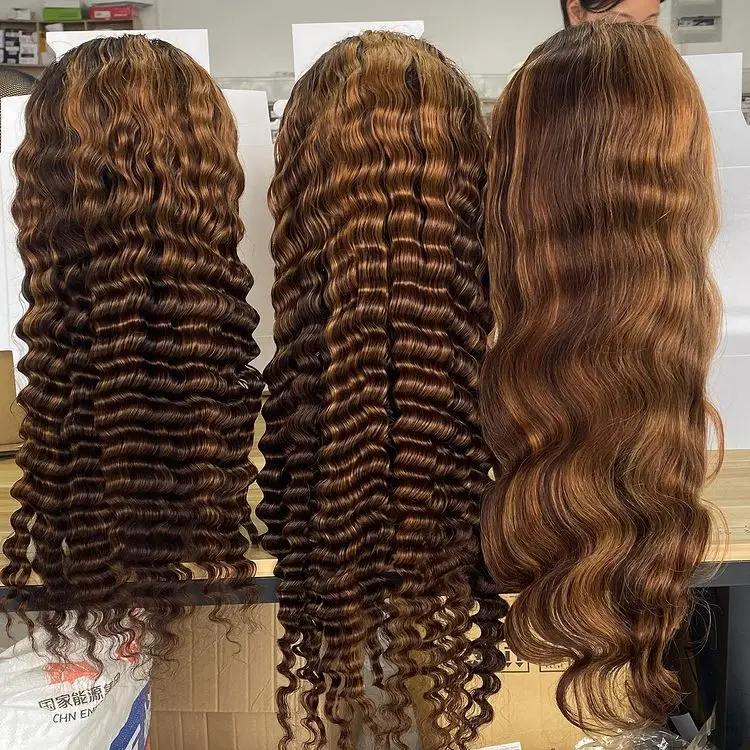 Highlight piano 4/27 Straight 30 inch lace closure wig ,Ombre 13X4X1 virgin transparent HD lace front human hair wigs