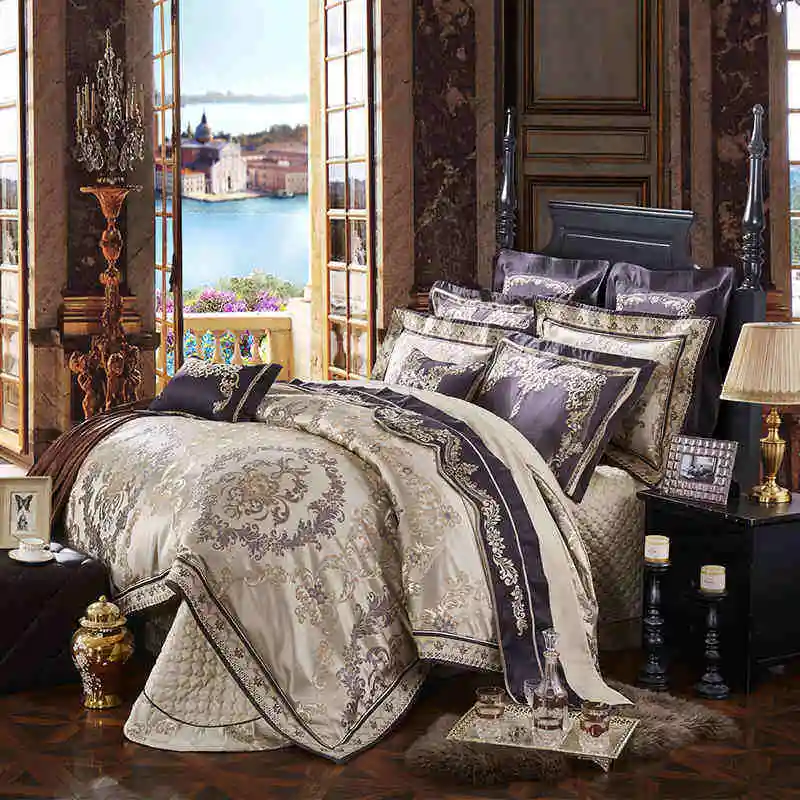 European style luxury satin silk hotel beautiful Exquisite jacquard bedding set bed sheet duvet cover set