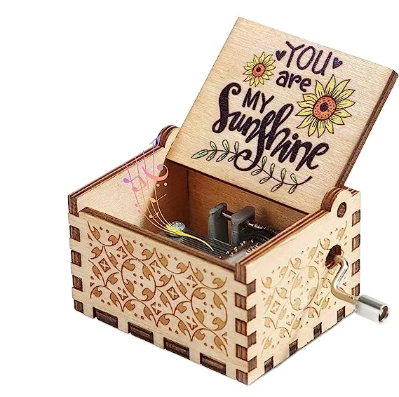 Custom walnut You are My Sunshine Hand Crank Vintage Laser Engraved Small Wooden Music Box