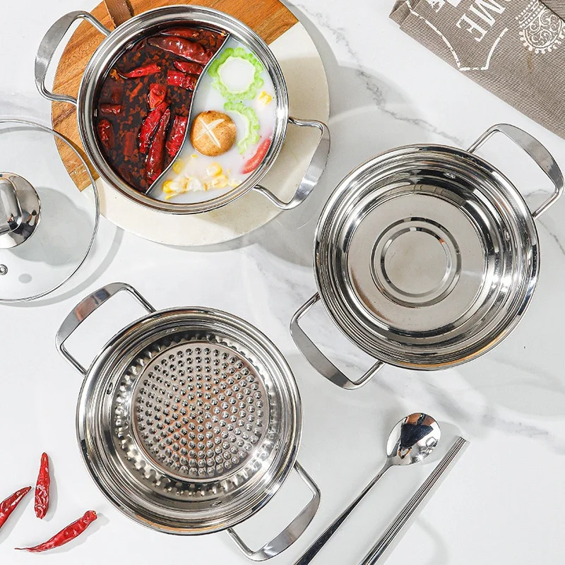 New Arrival multisize 304 Stainless Steel Soup Pot Reman Double-flavor Hot Pot With Glass Lid