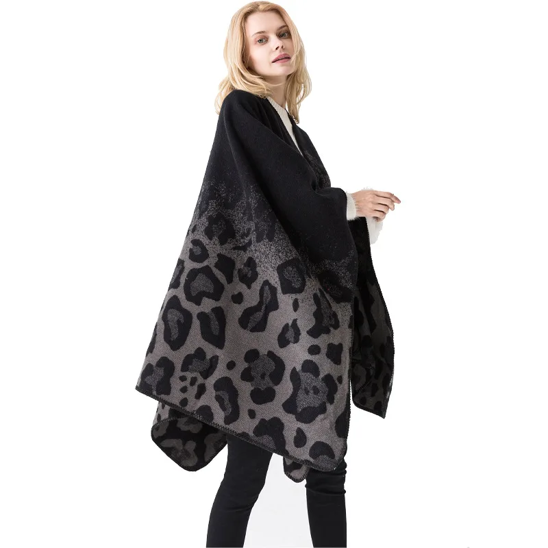 Hot sale women warm cape shawls wraps acrylic winter leopard poncho
