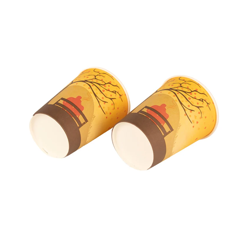 Single Wall Paper Cup Hot Coffee Cafes With Lids Customization Printing Disposable Cups