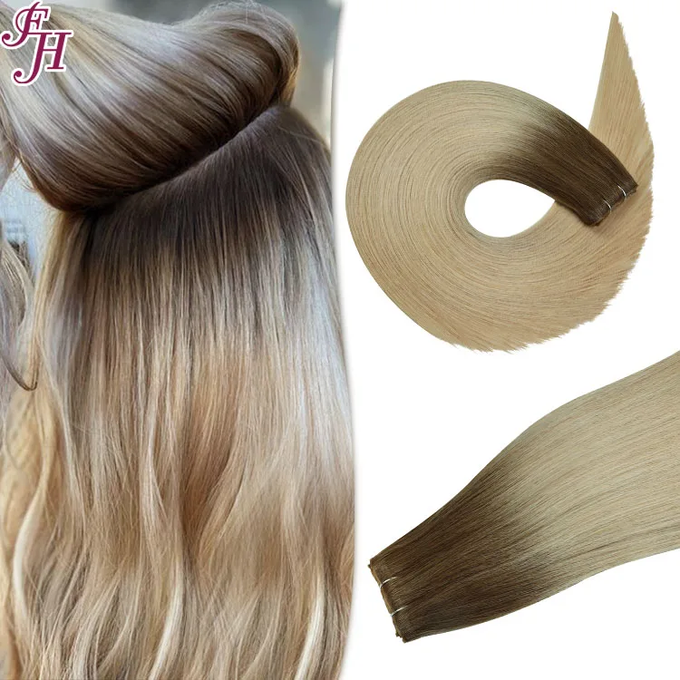 FH  russian remy hair #AB seamless pu weft extensions human hair bundle injected genius skin weft with invisible hole