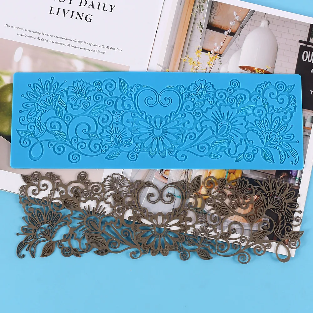Lixsun Cake Baking Candy Gummy Sugar Craft Fondant Pastry Polymer Clay Silicone Flower Cake Decoration Supplies Lace Mat