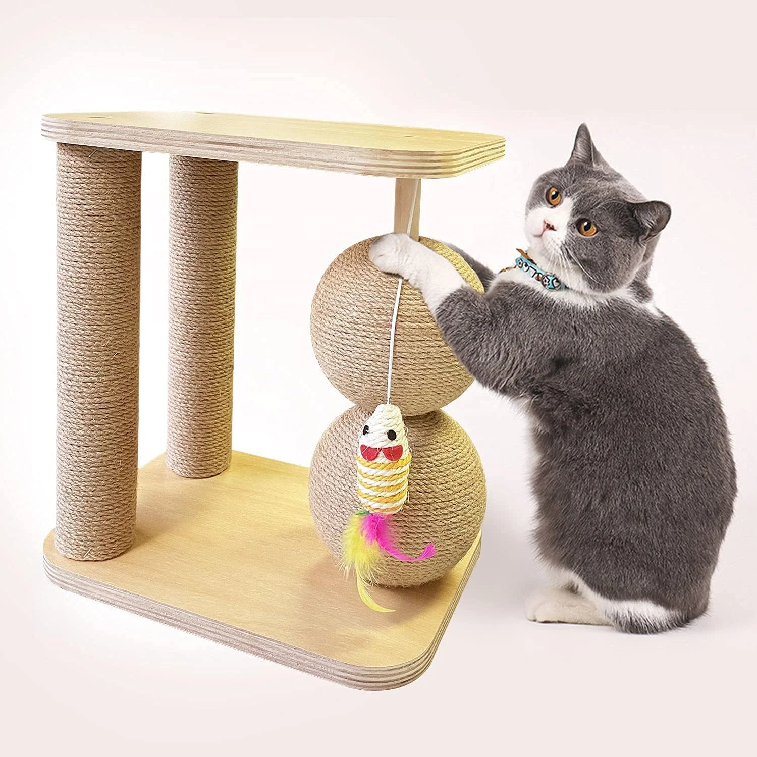 Cat Scratcher Toys Natural Sisal and Wood Base Scratchers Toy for Indoor Cats and Kitten