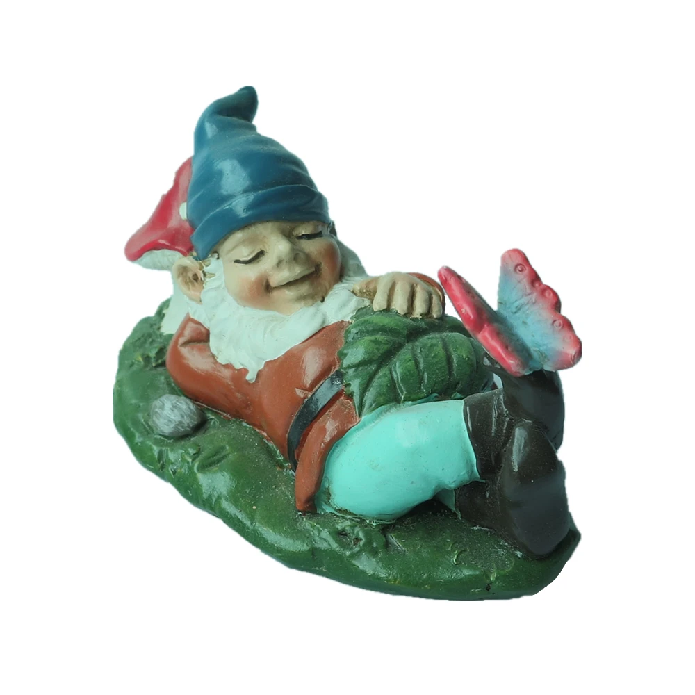 Fairy Garden Decor Resin Craft Cute Miniature Kneeling Gnome Statue with Camera Decoration Polyresin Gnome Figurine