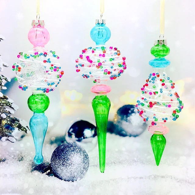 Blown Glass icicle artificial Xmas tree pendants holiday indoor ornaments gift  decoration