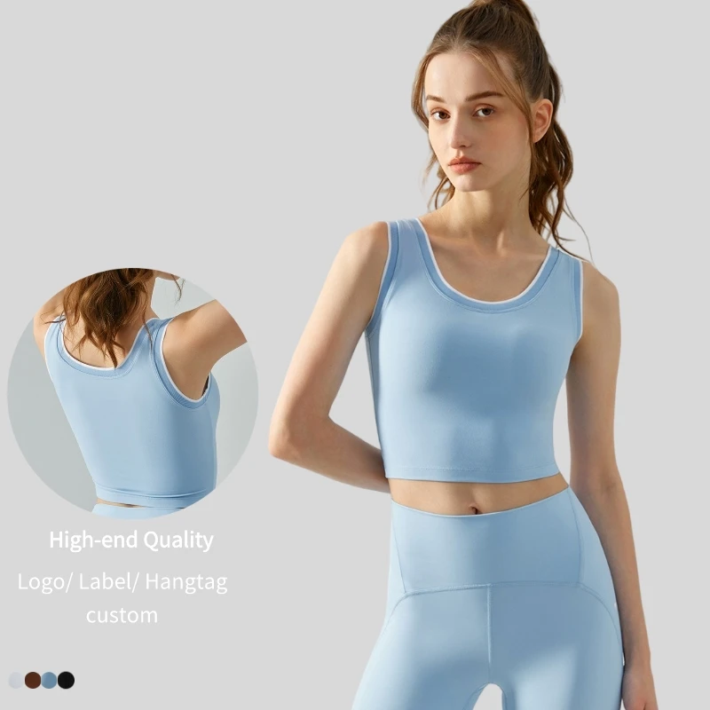 OEM High Quality Sports Crop Top Nude Feel Patchwork Padded Push Up Run Quick Dry Workout Vest Gym Bra Women Custom Yoga Top
