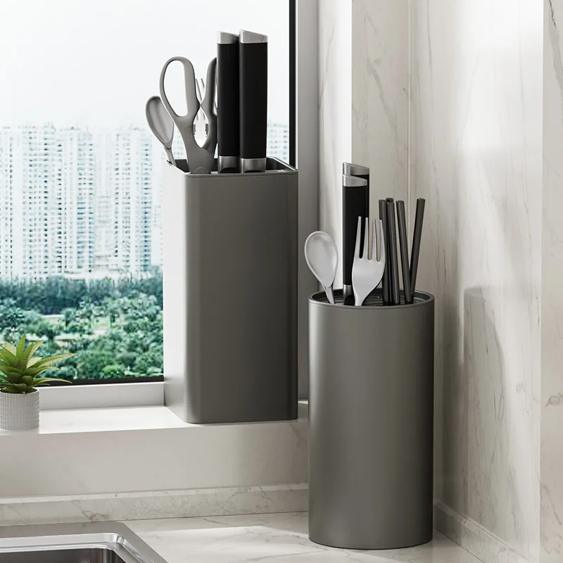 Multi-functional grey Kitchen Knife Organizer Countertop Space Saver Knife Storage Stand plastic knife block holder