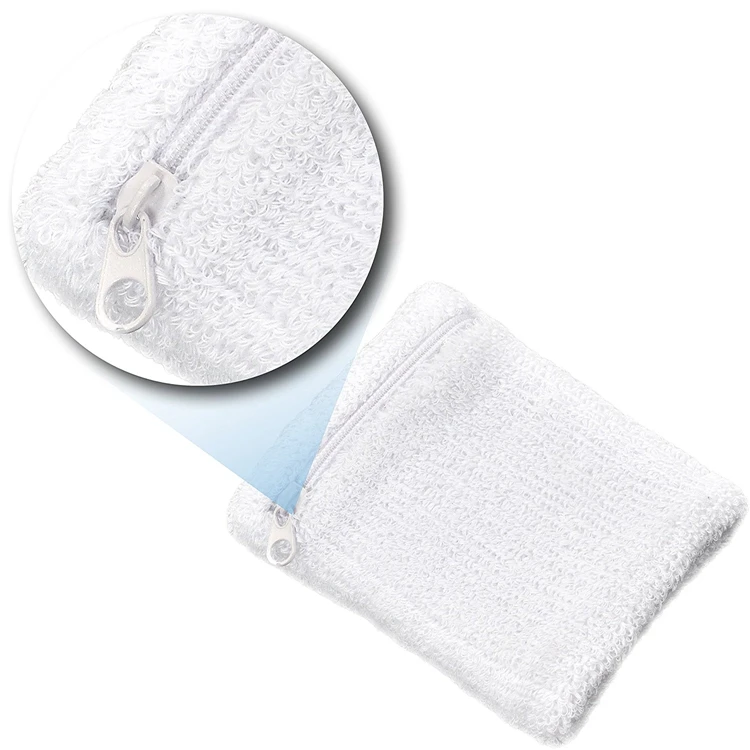 Cotton terry cloth zipper sweatband wristband with pocket for sport