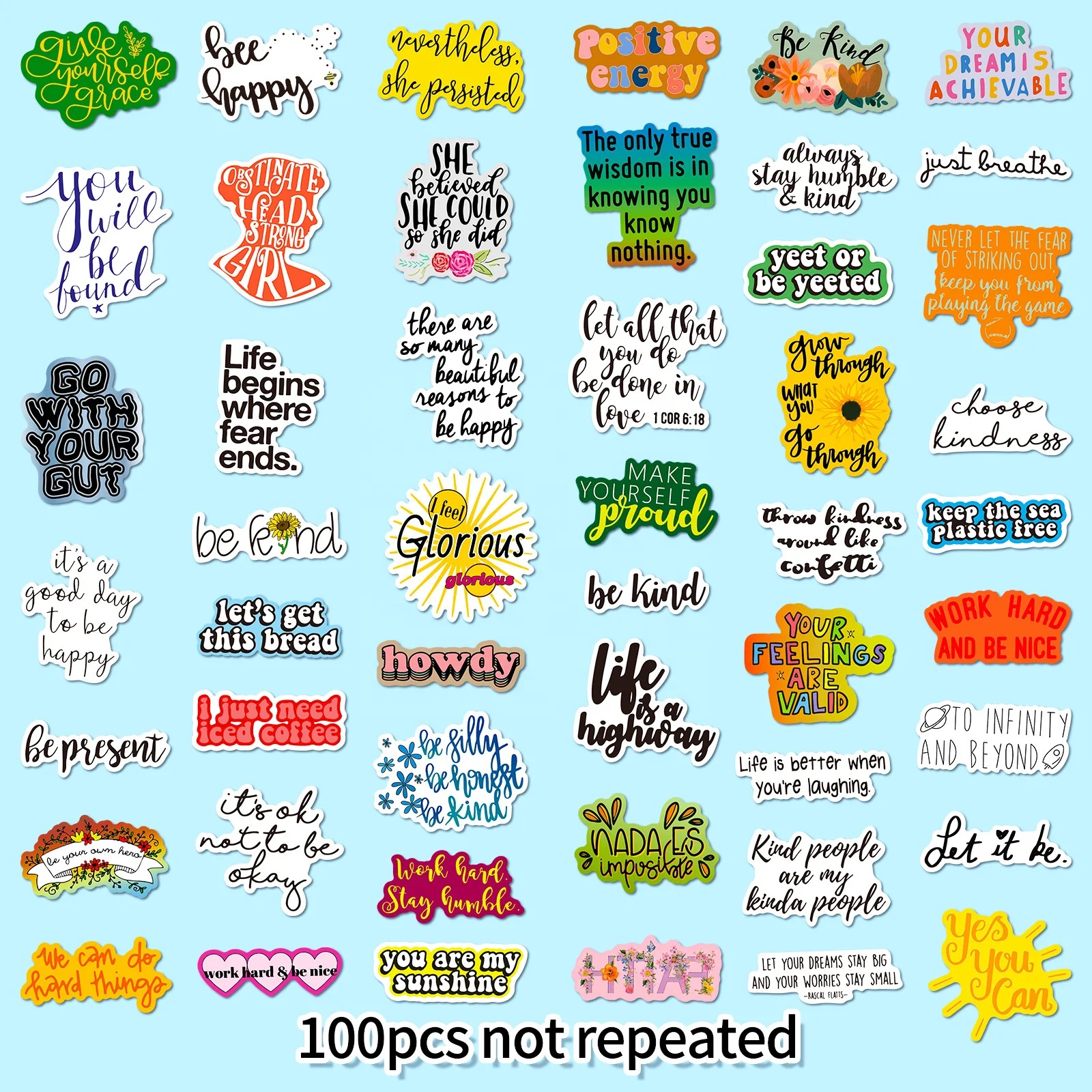 100pcs Inspirational Stickers for Water Bottles Laptop Luggage Waterproof Durable Vinyl Encouragement Stickers for Students