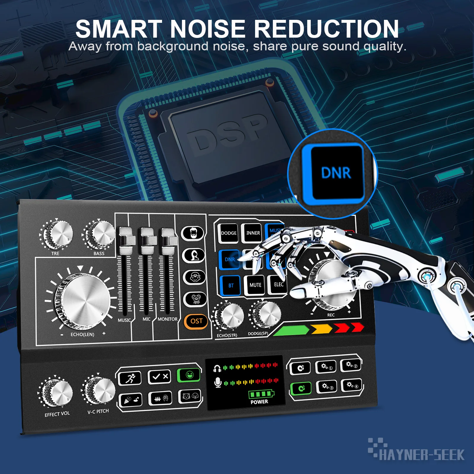 Hayner-Seek Podcast Sound Card With Professional Desktop Microphone Audio Interface Mixer DJ Monitor Live Stream