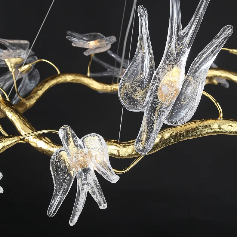 Swallow Copper Branch Living Room Chandelier Hotel Villa Dining Room Bedroom Art Bird Glass Chandelier Light